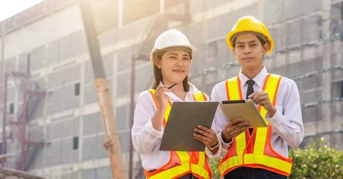 2 engineer with clipboards in a construction zone